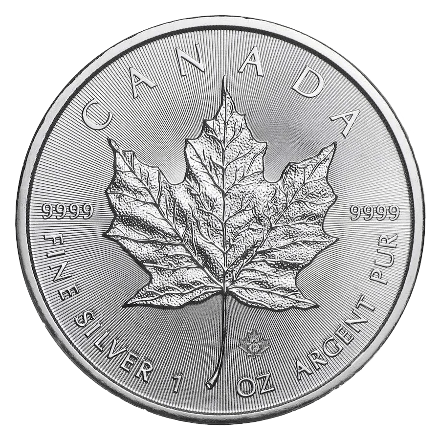 1 oz Fine VAT FREE Silver Coin 999.9 - Maple Leaf BU Mixed Years front side